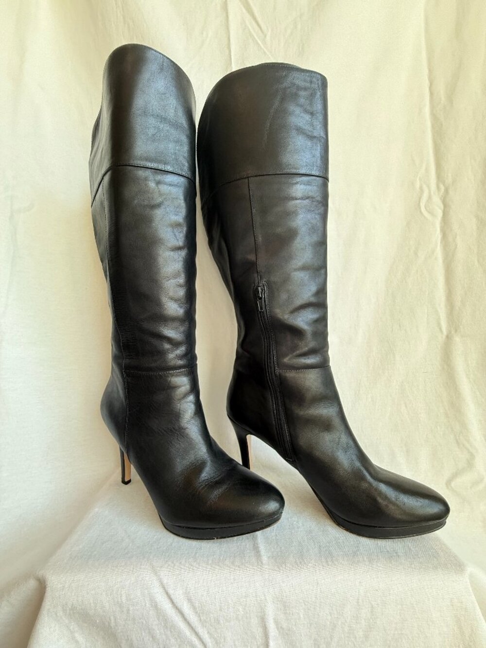 Black stiletto tall wide calf boots